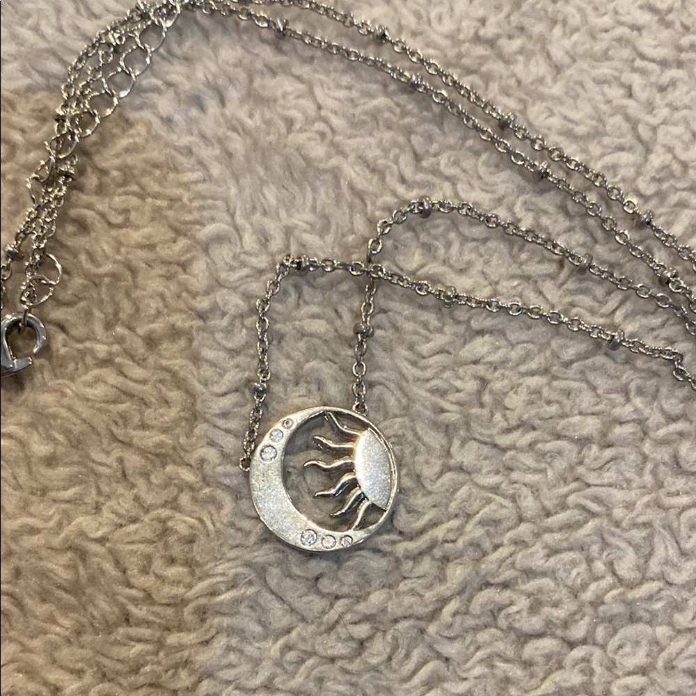 Silver Sun and Moon Pendant Necklace